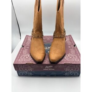 Austin Trading Company Women's Cowgirl Boots Studded Harness 9 Brown Western